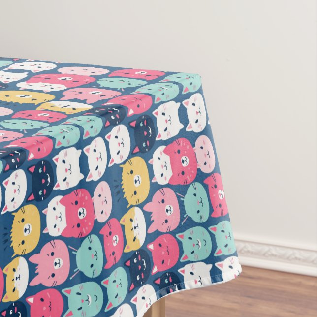 Cat Art | Cute Cat Faces Tablecloth (In Situ)