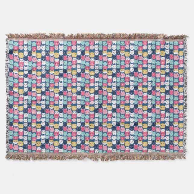 Cat Art | Cute Cat Faces Throw Blanket (Front)