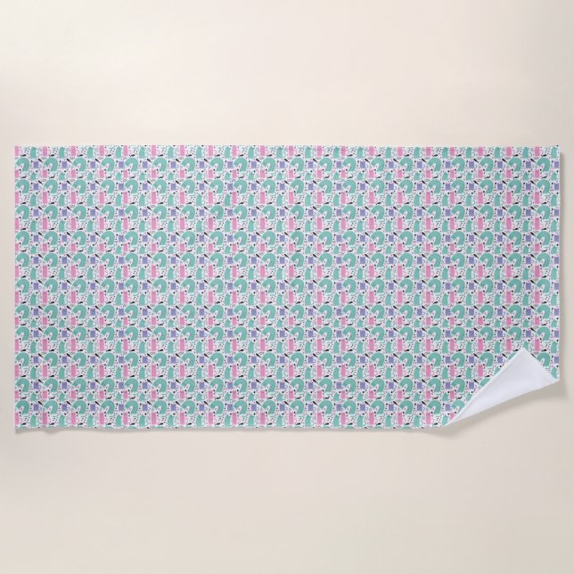 Cat Art | Cute Cat Rainbows Beach Towel (Front)