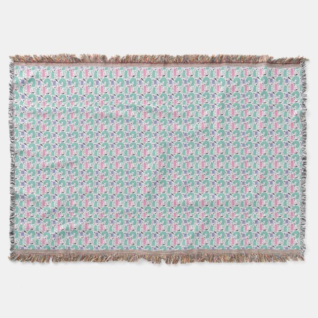 Cat Art | Cute Cat Rainbows Throw Blanket (Front)