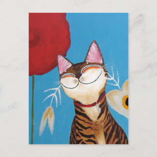 cat art - kenzo flower postcard