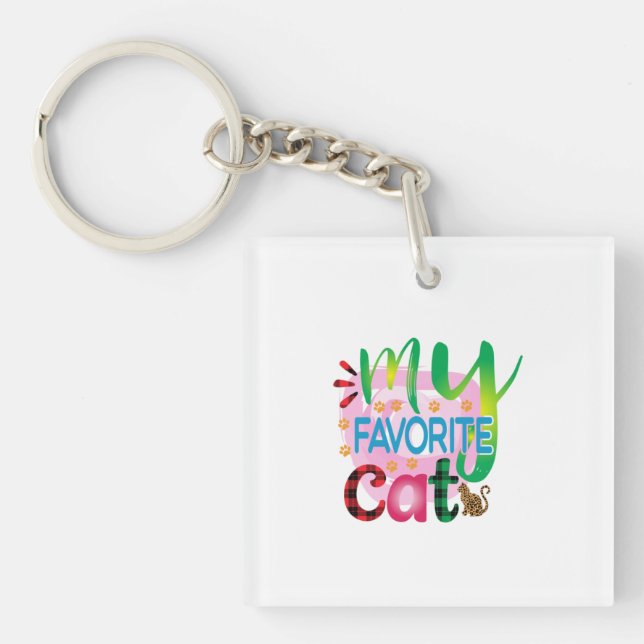 Cat Art My Favourite Cat Key Ring (Front)