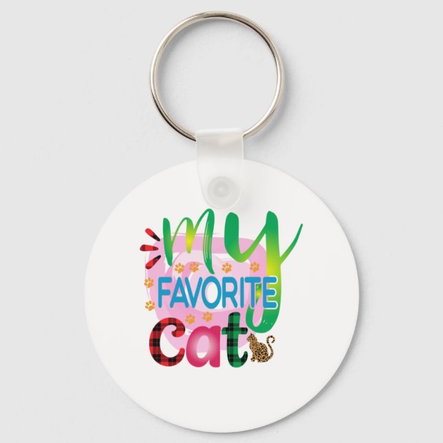 Cat Art My Favourite Cat Key Ring (Front)