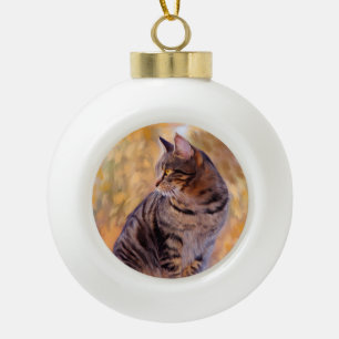Cat Art Portrait Ceramic Ball Christmas Ornament