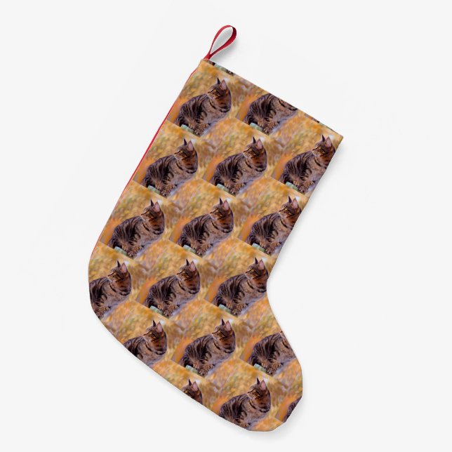 Cat Art Portrait Small Christmas Stocking (Front (Hanging))