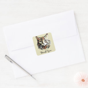 Cat Art Portrait Thank You Square Sticker