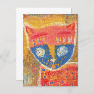 Cat art primitive postcard