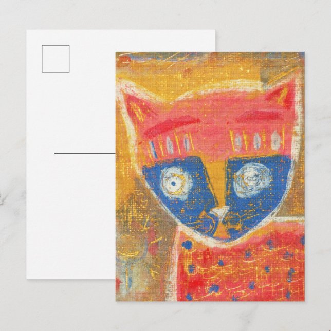 Cat art primitive postcard (Front/Back)