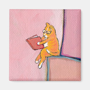 Cat art reading fun - Marmalade Prefers Solitude Magnet