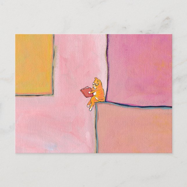 Cat art reading fun - Marmalade Prefers Solitude Postcard (Front)