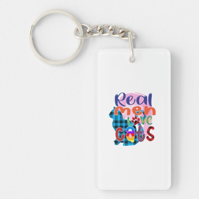 Cat Art Real Men Love Cats Key Ring (Front)