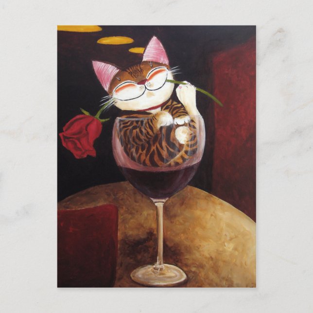 cat-art-Red Red Wine Postcard (Front)