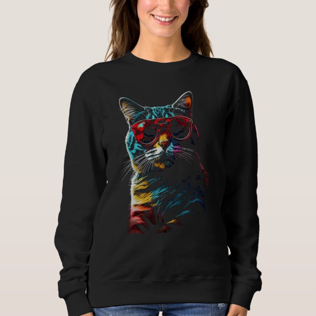 Cat Artwork  Sunglasses Animal Cat 1 Sweatshirt (Front)