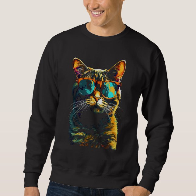 Cat Artwork  Sunglasses Animal Cat Sweatshirt (Front)