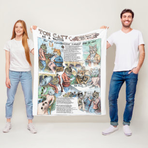 Cat as a waiter, Louis Wain Fleece Blanket