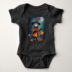 Cat as a Witch Cute Halloween Baby Bodysuit