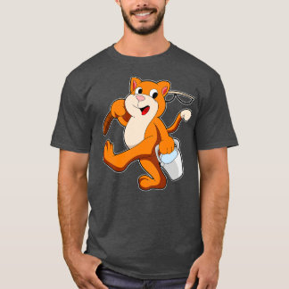 Cat as Angler with Fishing rod Bucket of Water T-Shirt