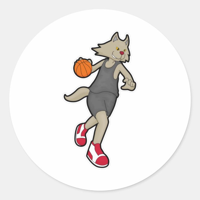 Cat as Basketball player with Basketball Classic Round Sticker (Front)