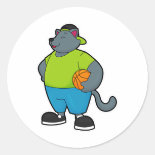 Cat as Basketball player with Basketball Classic Round Sticker