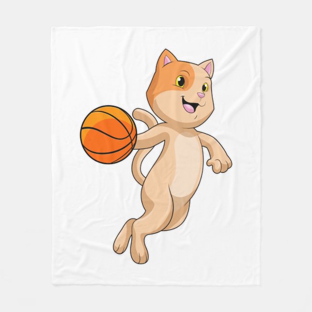 Cat as Basketball player with Basketball Fleece Blanket (Front)