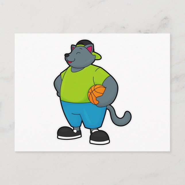 Cat as Basketball player with Basketball Postcard (Front)