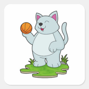 Cat as Basketball player with Basketball Square Sticker