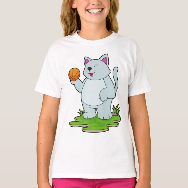 Cat as Basketball player with Basketball T-Shirt (Front)