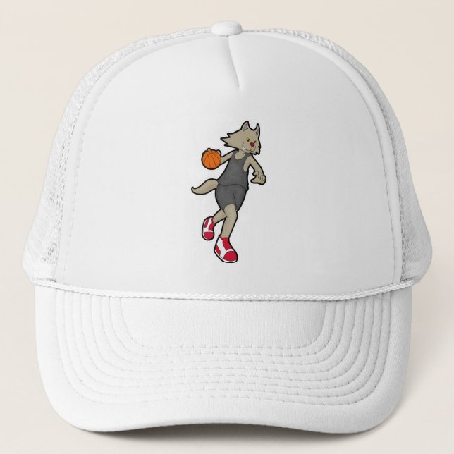 Cat as Basketball player with Basketball Trucker Hat (Front)