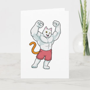 Cat as Bodybuilder with big Muscles Card