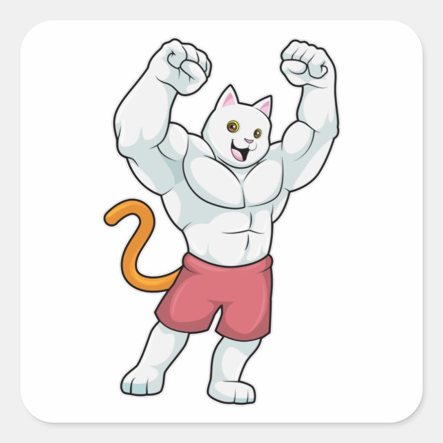 Cat as Bodybuilder with big Muscles Square Sticker (Front)