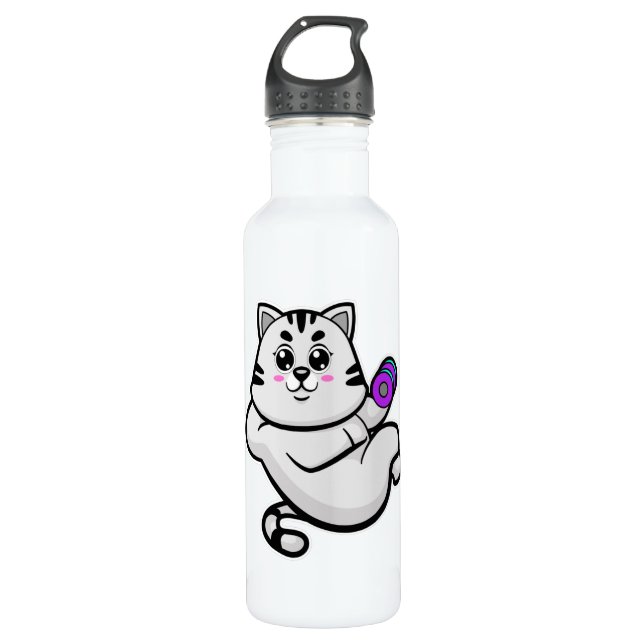 Cat as Bodybuilder with Dumbbell 710 Ml Water Bottle (Front)