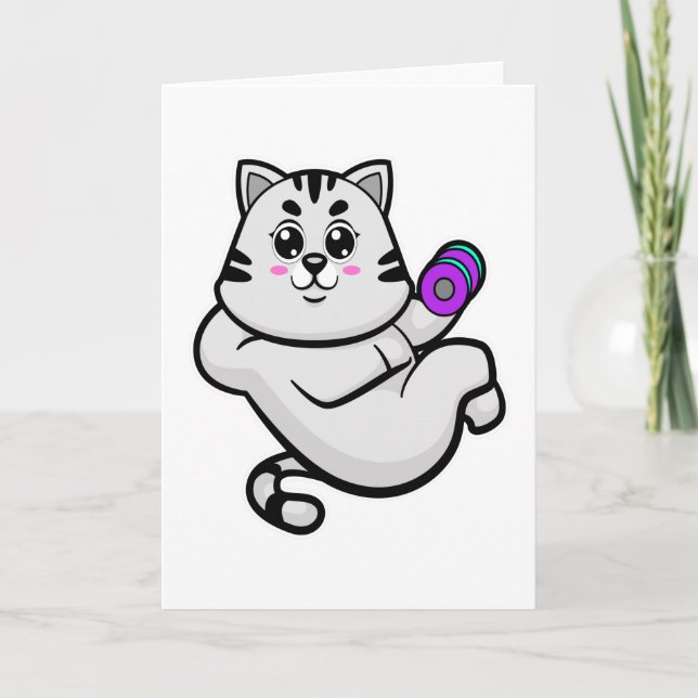 Cat as Bodybuilder with Dumbbell Card (Front)
