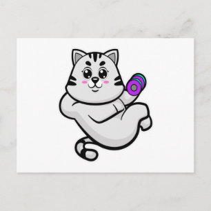 Cat as Bodybuilder with Dumbbell Postcard