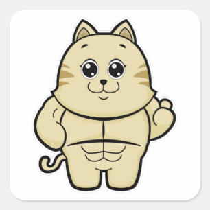 Cat as Bodybuilder with Six pack Square Sticker