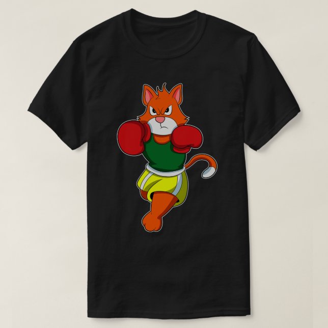 Cat as Boxer with Boxing gloves T-Shirt (Design Front)