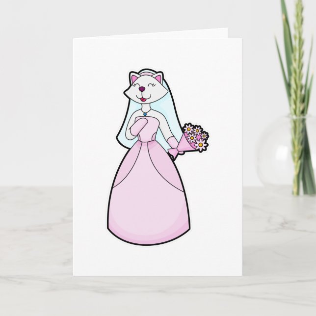 Cat as Bride with Bunch of Flowers Card (Front)