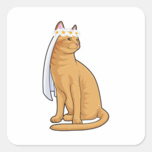 Cat as Bride with Veil Square Sticker