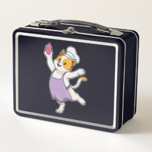 Cat as Cook with Cooking apron & Muffin Metal Lunch Box