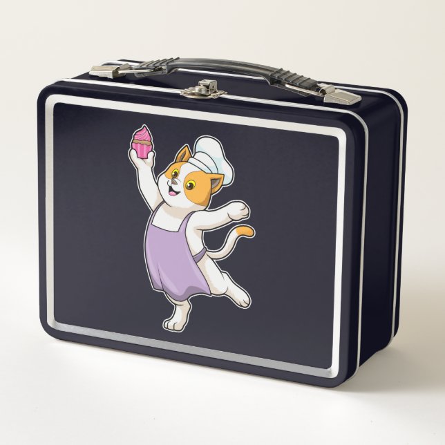 Cat as Cook with Cooking apron & Muffin Metal Lunch Box (Front)