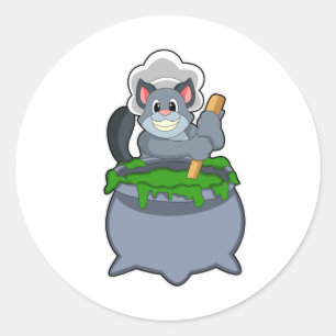 Cat as Cook with Magic potion Classic Round Sticker