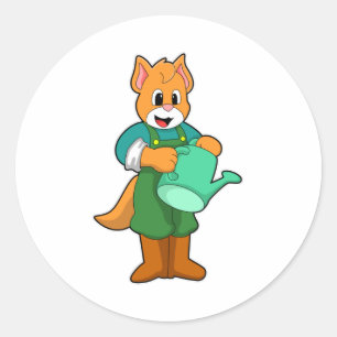 Cat as Farmer with Watering can Classic Round Sticker