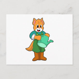 Cat as Farmer with Watering can Postcard