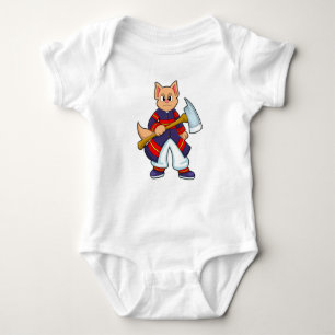 Cat as Firefighter at Fire department with Ax Baby Bodysuit