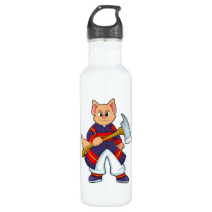 Cat as Firefighter at Fire department with Axe 710 Ml Water Bottle
