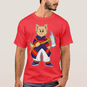 Cat as Firefighter at Fire department with Axe T-Shirt