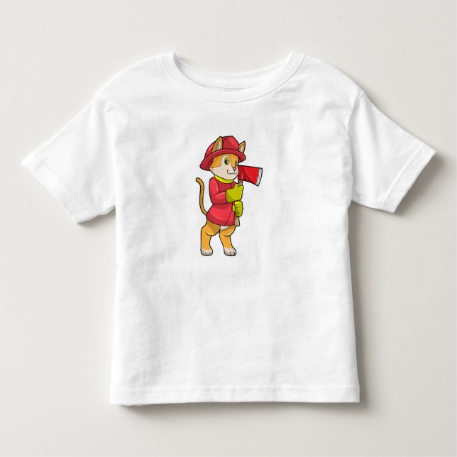 Cat as Firefighter with Ax Toddler T-Shirt (Front)