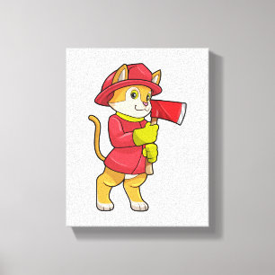 Cat as Firefighter with Axe Canvas Print