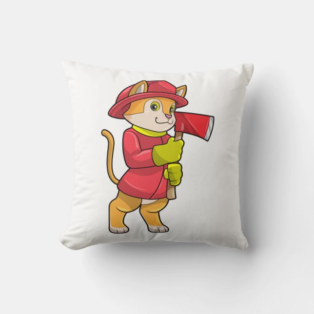 Cat as Firefighter with Axe Cushion (Front)