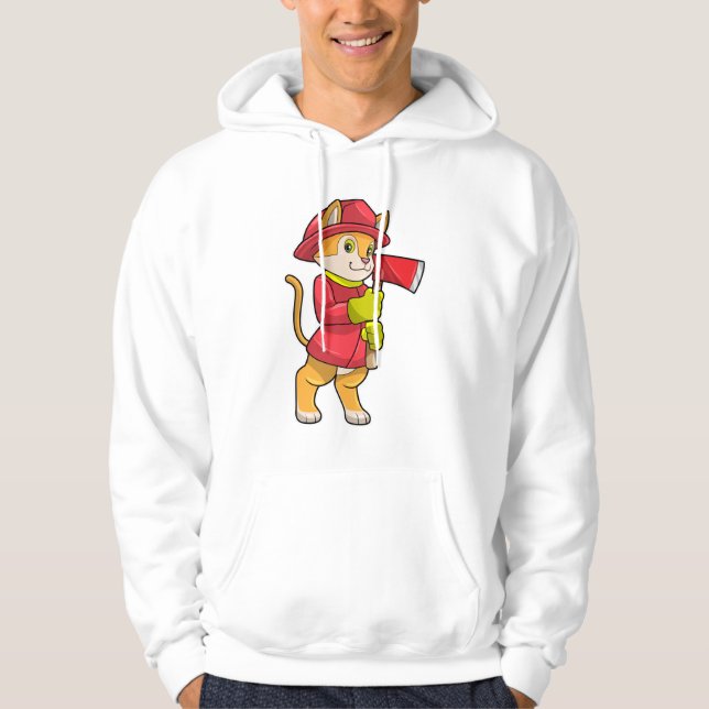 Cat as Firefighter with Axe Hoodie (Front)