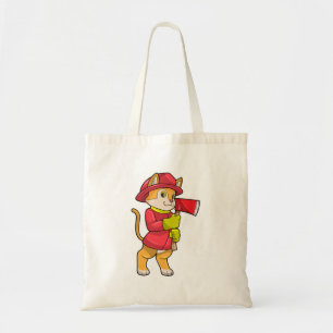 Cat as Firefighter with Axe Tote Bag